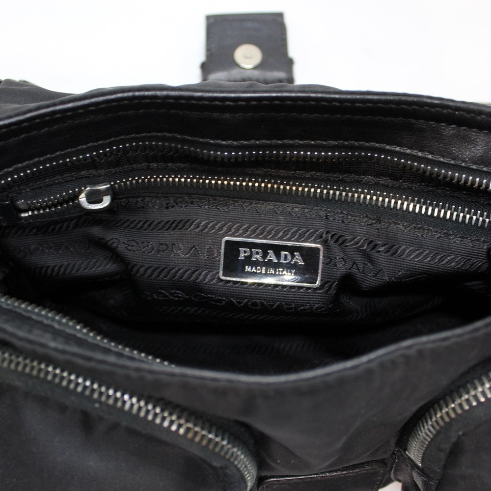 Prada Tessuto Vitello Convertible Shoulder Bag Black Nylon Dual Zip - Picture 5 of 14